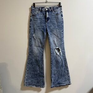 Risen Light Acid Wash Distressed Flare Jeans